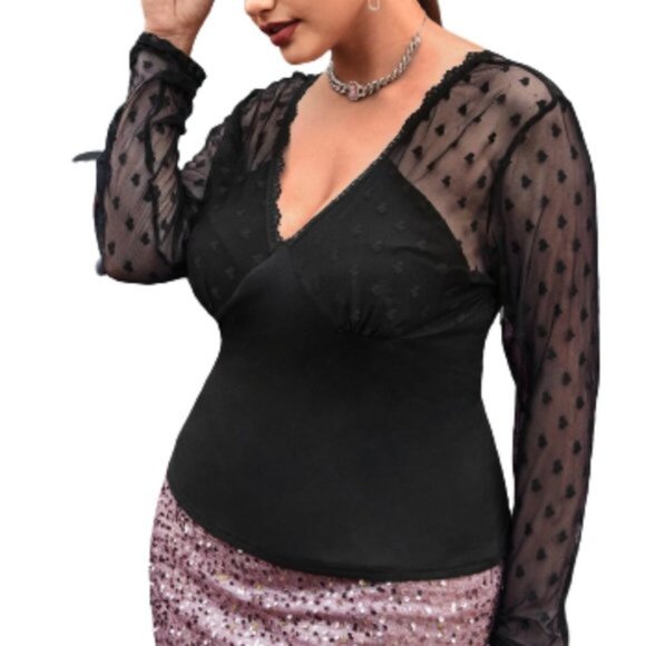 Black Blousy Mesh Top Size 1XL - Picture 1 of 5